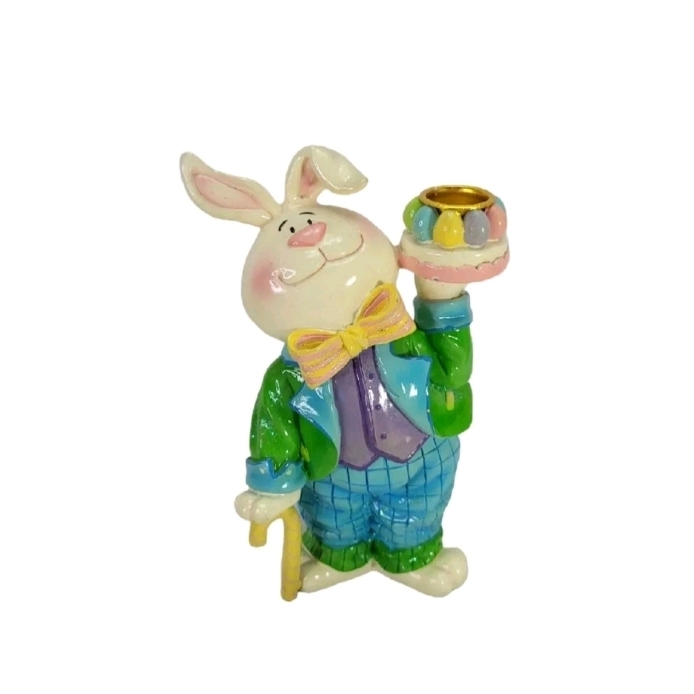 Glossy Easter, Mr. Bunny Rabbit Taper Candle Holder Spring Table Decor 7½"H